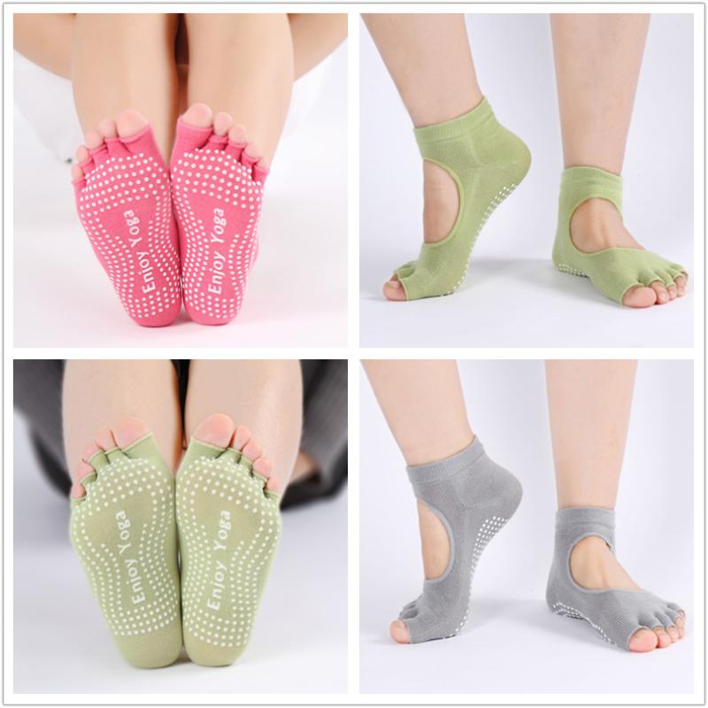 

Women Yoga Socks Half Toe Non Slip Ladies Massage Sport Socks Half-fingers Cotton Exercise Running Hose, Army green