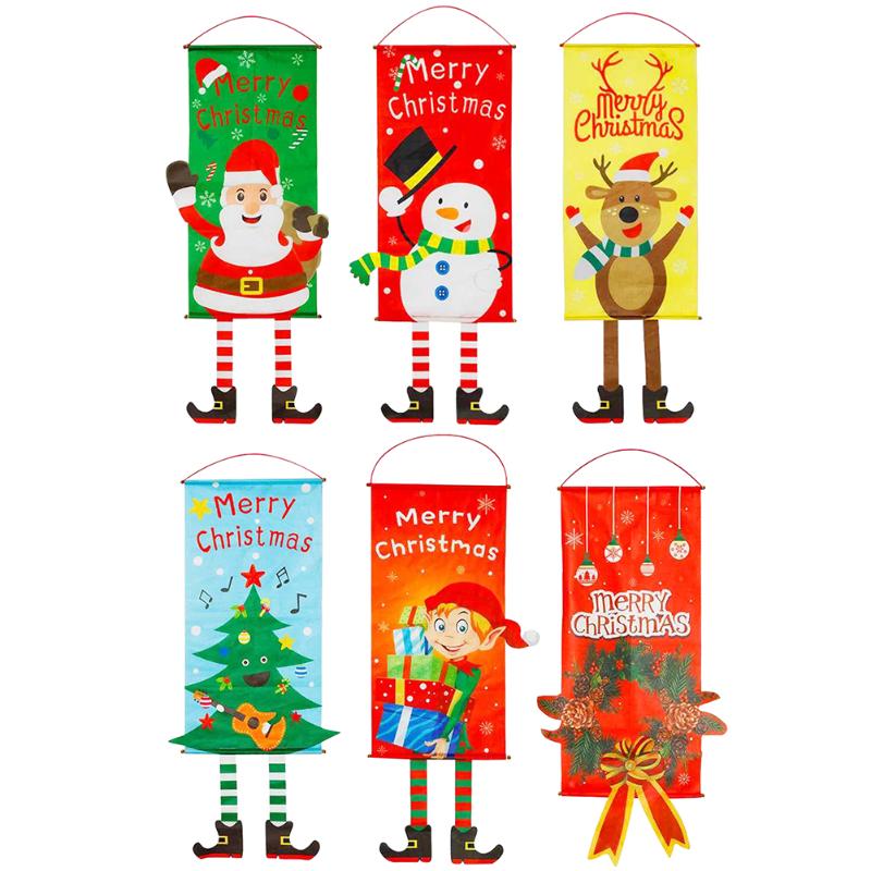 

2020 New Merry Christmas Hanging Flags Cloth Door Curtain Festival Decorations Banners Xmas Holiday Tree Pendant Banner