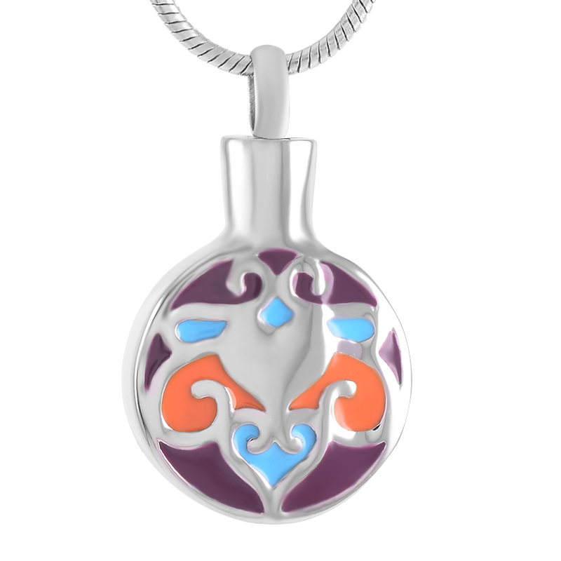 

IJD9454 Stainless Steel Multicolor Circle Round Cremation Keepsake Pendant for Ashes Urn Memorial Souvenir Necklace Jewelry