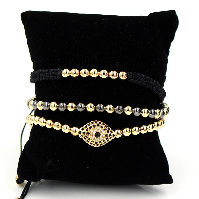 

NADEEM 3Pcs/Sets Micro Pave CZ Eye Charm 5mm Copper Beads Strand Couple Bracelet Set Handmade Wristband Wrap Braiding Bracelets