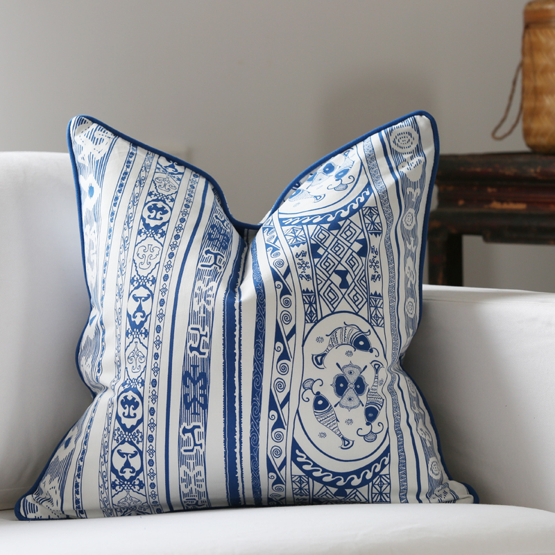 

Original Design Chinese Blue And White Porcelain Style Throw Pillow Cotton Cushion Cover Pillow Case Sofa Chair Without Stuffing, Tiaowenhua