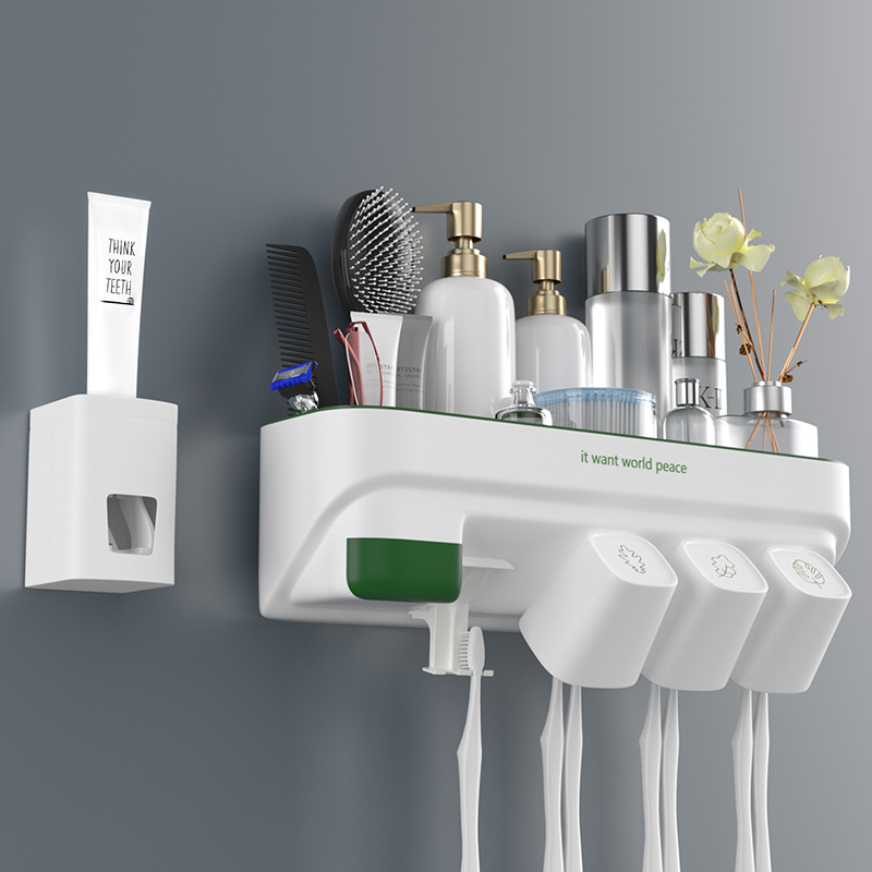 

Wall-mount Antibacteria Tooth Brush Holder with Toothbrush Cup Punch Free Toothpaste Squeezer Dispenser Bathroom Accessories