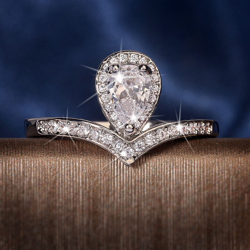 

Korean fashion geometric water drop blingAAAAACZ ladies ring wedding engagement Valentine's day jewelry gift 2020 new