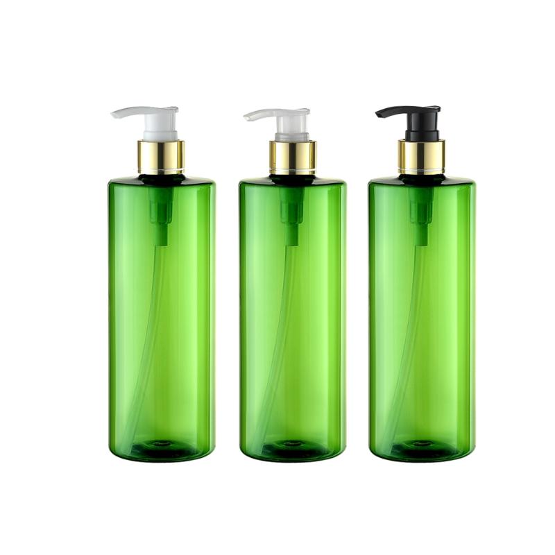 

500ml Empty green Lotion Pump Bottles,Screw Dispenser For Cosmetic Packaging gold collar Lotion Cream Pump Vial Shampoo Shower