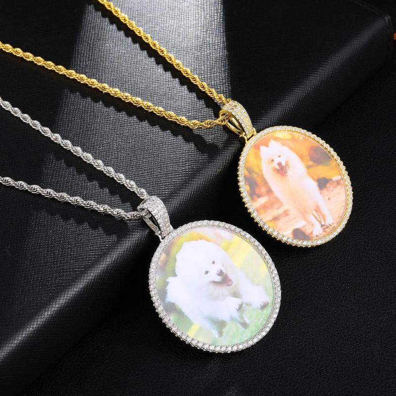 

Custom Photo Memory Medallions Solid Pendant Necklace With Tennis Chain Hip Hop Jewelry Personal Cubic Zircon Chains Gift