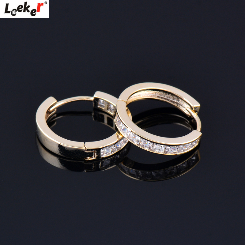 

LEEKER Simple Yellow Gold Silver Color Round Circle Hoop Earrings Cubic Zircon Jewelry Birthday Gifts For Men And Women 857 LK8