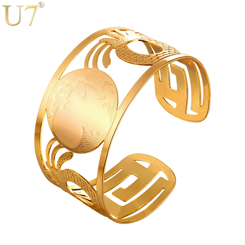 

U7 Ethiopian Big Bangles Africa Map Cuff Bracelets For Men/Women Gold/Silver Color Hip Hop African Jewelry 2020 New Hot H1007