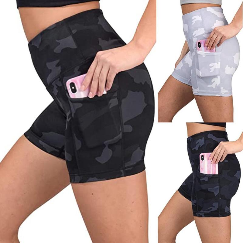 

2020 Women's shorts High Waist Camouflage Shorts Summer Slim Yoga Running Sports Workout Gym Woman leggings, Navy