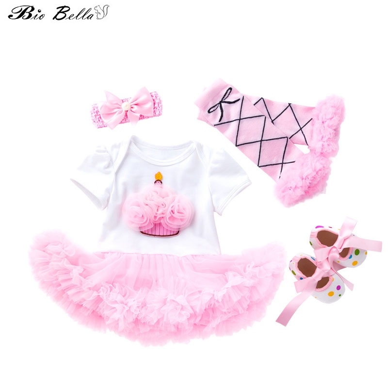 

Newborn Girl Party Birthday Clothes Set Infant Girls Clothing Tutu Lace Dress+Sock+Shoes+Headband 4Pcs Clothes Suit Outfits Girl