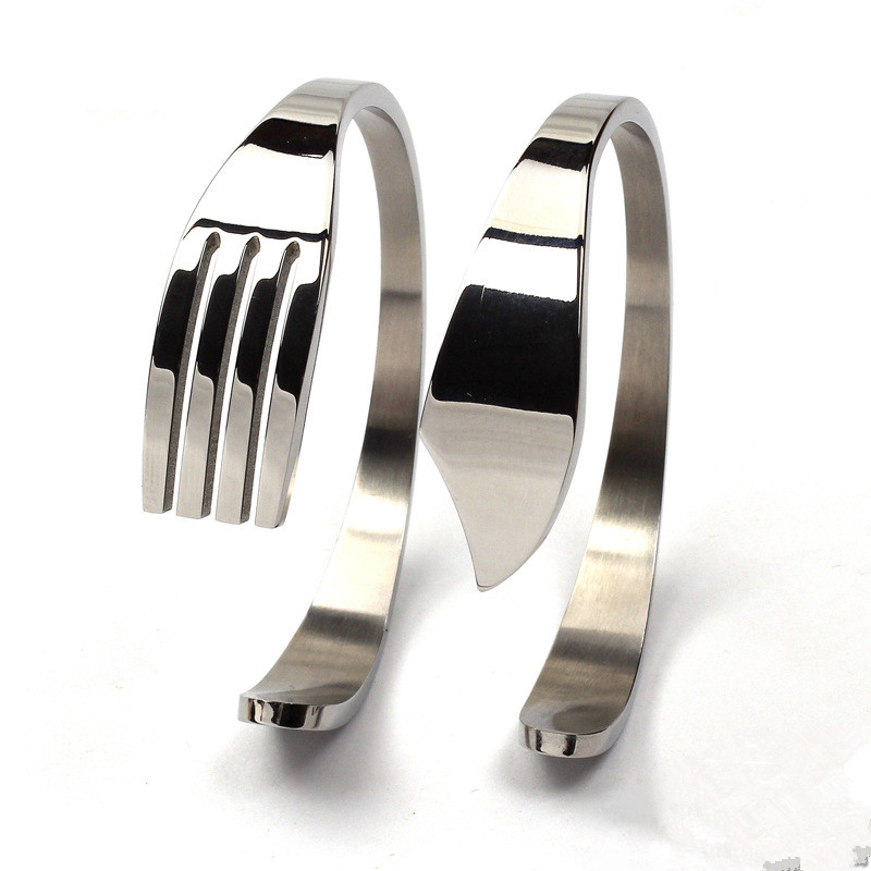 

HIP Hop Men Titanium Steel Fork Spoon Bracelets Men Stainless Steel Bracelets & Bangles for Cuff Bangles Open
