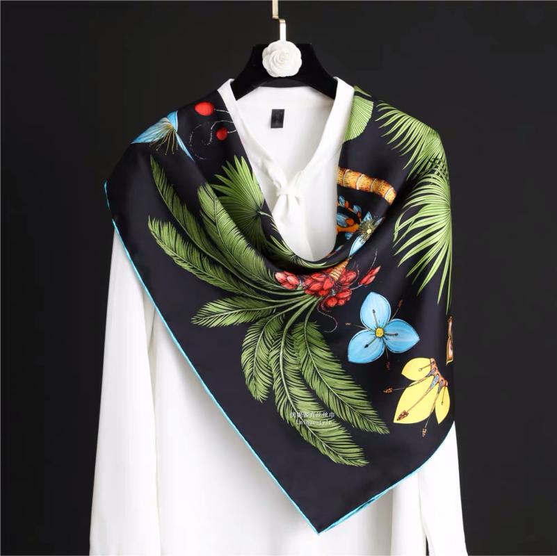 

Scarves 2021 Arrival Fashion Elegant Brand Tree Pattern 100% Silk Scarf 90*90 Cm Square Shawl Twill Wrap For Women
