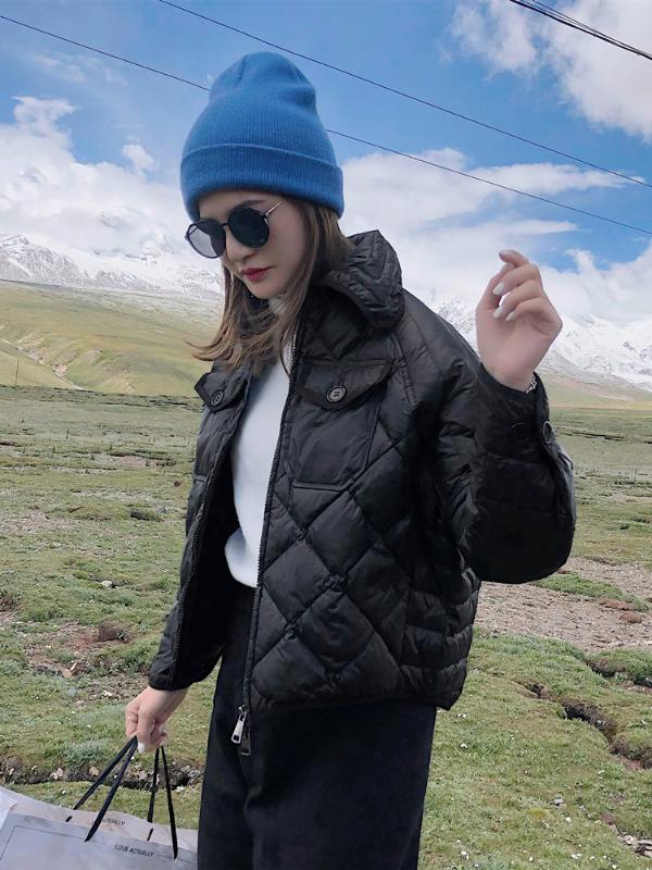 

Women' 2020 Autumn Winter Jacekt Short Korean Ultra Light Duck Down Coat Female Puffer Jacket MER122 KJ4599, Black