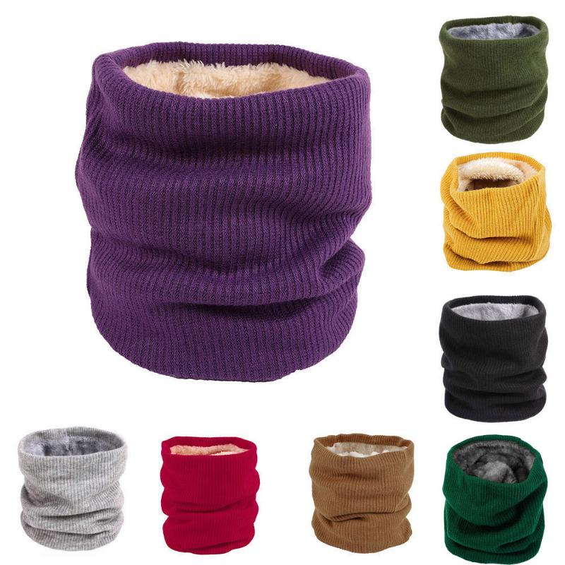 

Unisex Winter Men Women Warm Knitted Ring Scarves Adult Thick Elastic Knit Mufflers Women Men Neck Warmer Plush Scarf Collar