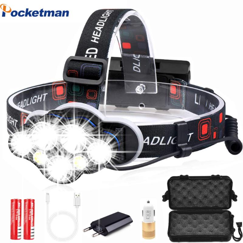 

High Power 7 LED Headlamp USB Rechargeable Headlight Brightest Waterproof Head Torch Head Light Use 18650 Battery lamp