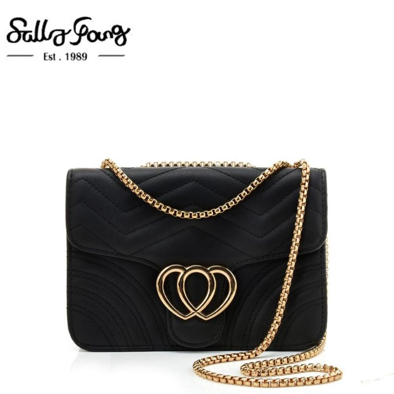 

Women Flap Messenger Bag Casual Shoulder Bag Chain Solid color female love pattern metal decoration Ladies |VK5559, Black