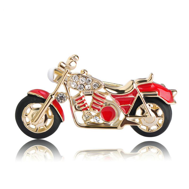

Fashion Red Enamel Motorcycle Brooch Pins Gold Color Crystal Brooches For Women Girls Gifts Suit Collar Sweater Accessories Pins
