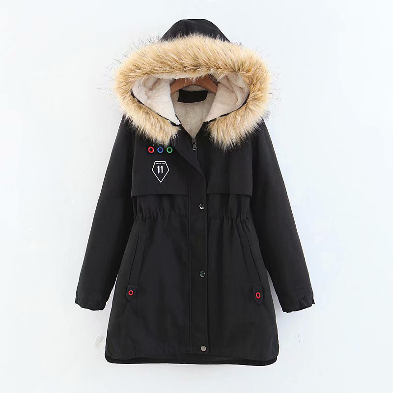 

Winter 2020 New Basic Jackets Women Warm Plus Velvet Fur Collar Hooded Coats Cotton Winter Jacket Womens Outwear CDR2347, Dark blue