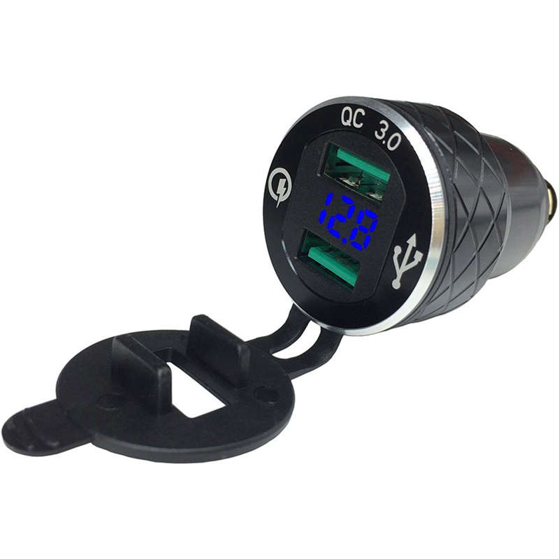 

Aluminum Alloy Quick Charge 3.0 Dual Motorcycle Usb Charger For Motorcycle Charger For Tiger Cigarette Lighte, As pic