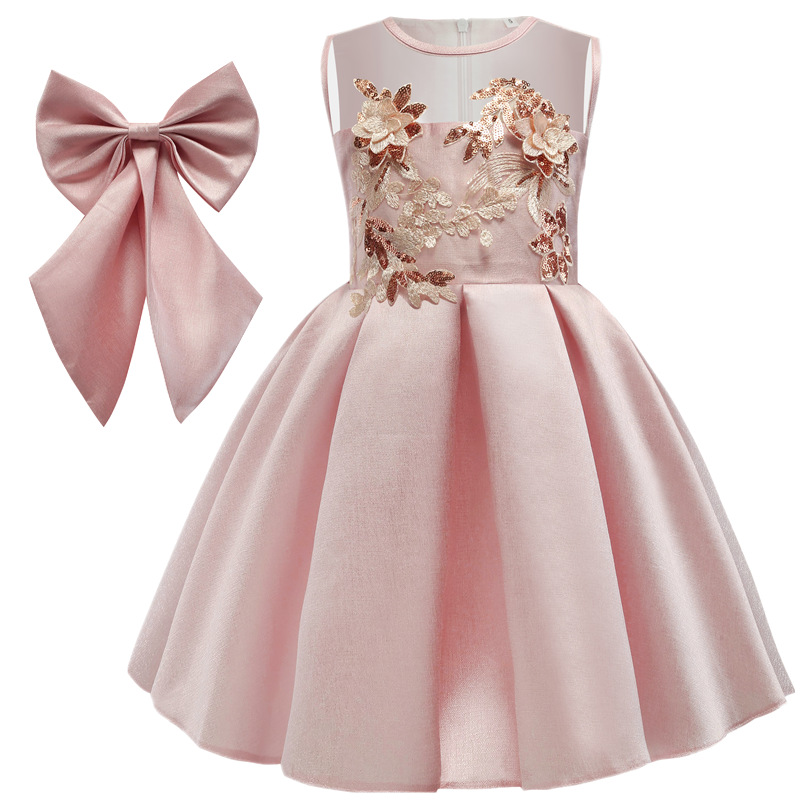 

2019 Kids Birthday Princess Party Dress For Girls Embroidered Sequins Dresses Children Bridesmaid Elegant Dress Girls Clothes, Pink