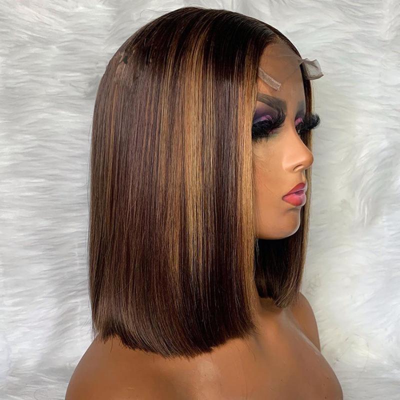 

Heighlight Blonde U Part Wig Lace Front Human Hair Wigs 5*5 PU Silk Base Wig Cut Short Bob Brazilian Remy Hair Lace Wigs