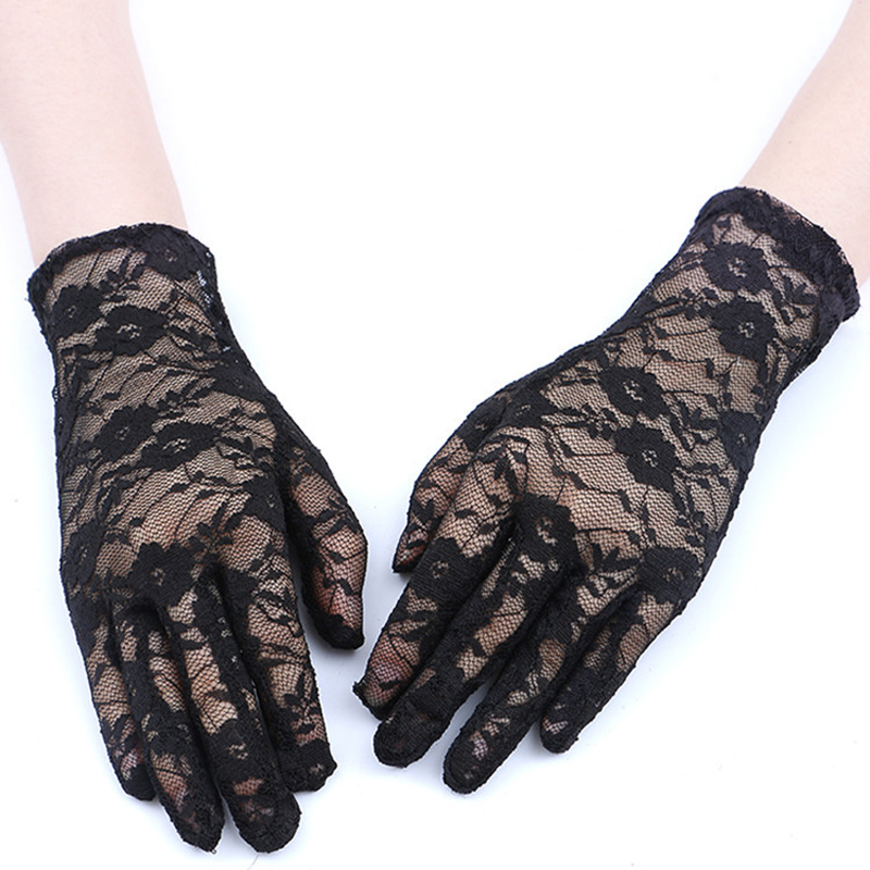 

Womens Sunscreen Short Gloves 2020 New Spring And Summer Fashion Sexy Fingerless Lace Pattern Full Finger Gloves For Ladies