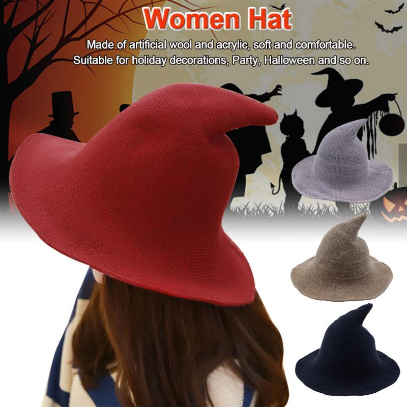 

Women Party Pointed Cap Solid Wide Brim Autumn Winter Witch Hat Christmas Halloween All-Match Festival, Camel