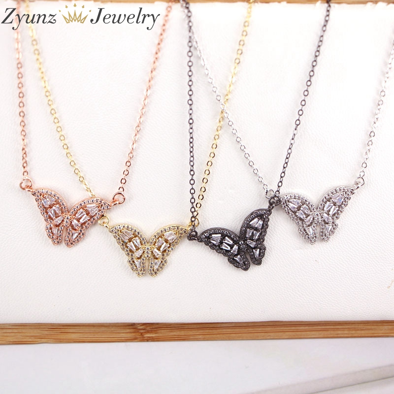 

10PCS, Butterfly Pandant Necklace Crystal Zircon for Women Insect CZ Chain Necklace