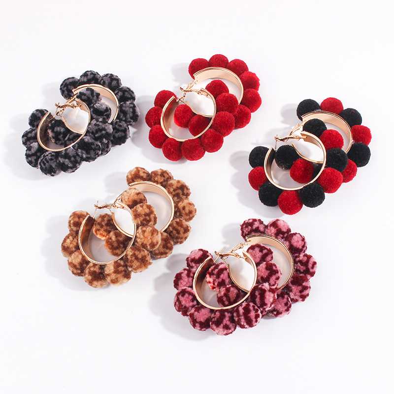 

1pair/pack DBWC Winter new fashion women colorful wool ball hoop Earrings