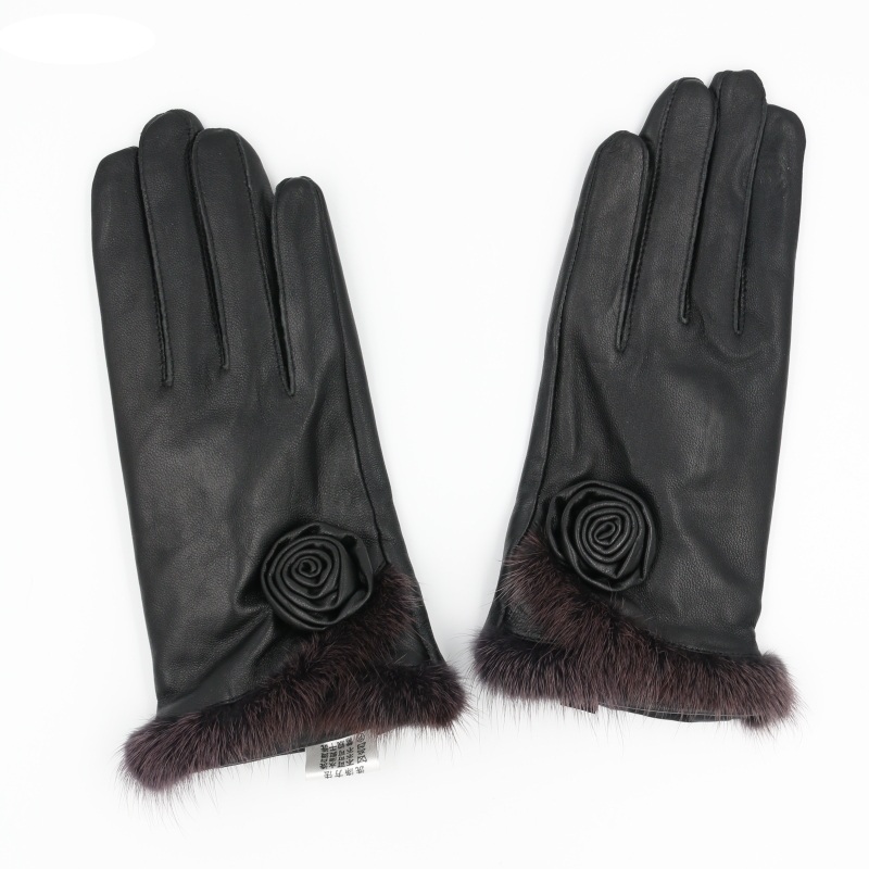 

zero fish Genuine Leather Gloves for Women Winter Warm Striped Black Sheepskin Gloves Fashion Mittens New Arrival