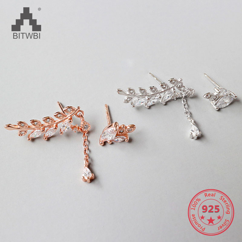

100% S925 Sterling Silver New Fashion Crystal Leaf Earrings for Women Jewelry Bijoux