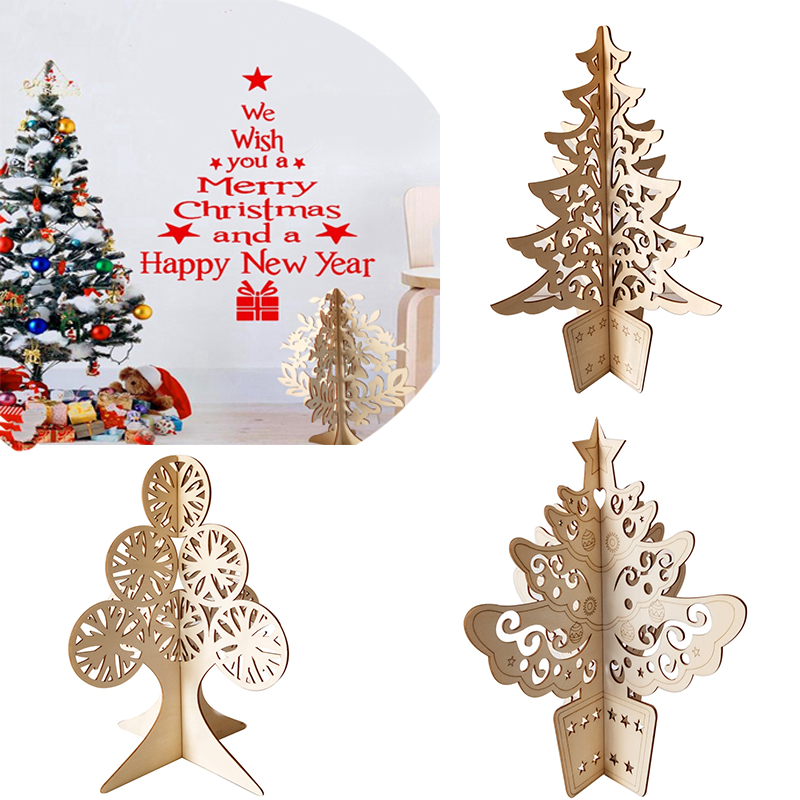 

Wooden Christmas Tree Three-dimensional Christmas Decor Openwork Carving Desktop Tree Decor Party Home