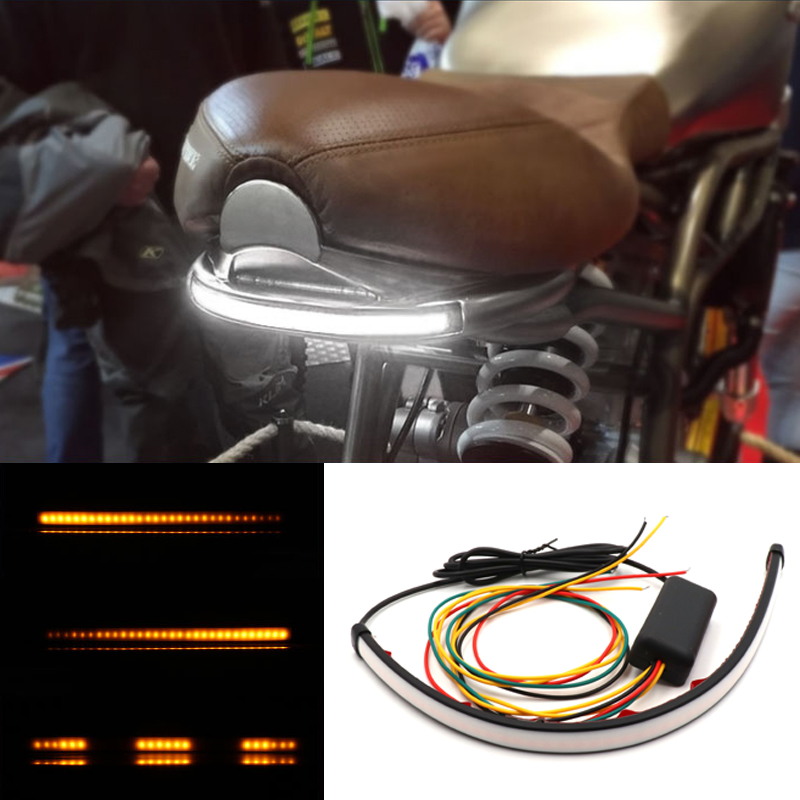 

White/Red Amber Motorcycle Sequential Switchback Flowing Taillights Sequential Flowing LED Light Strip Bar Turn Signal Light, As pic