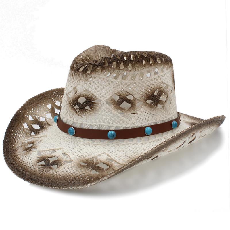 

2020 Women Men Sun Sun Hat With Fashion Band Handmade Weave Sombrero Cowboy Hat Size 58CM A0127, Straw