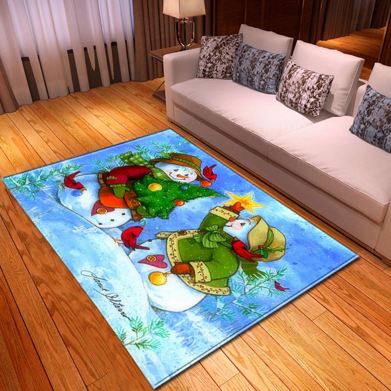 

Carpets Happy Christmas Bedroom Carpet Kids Bedside Rugs Dinning Table Area Rug Home Decorative Cartoon Snowman Living Room, No-5