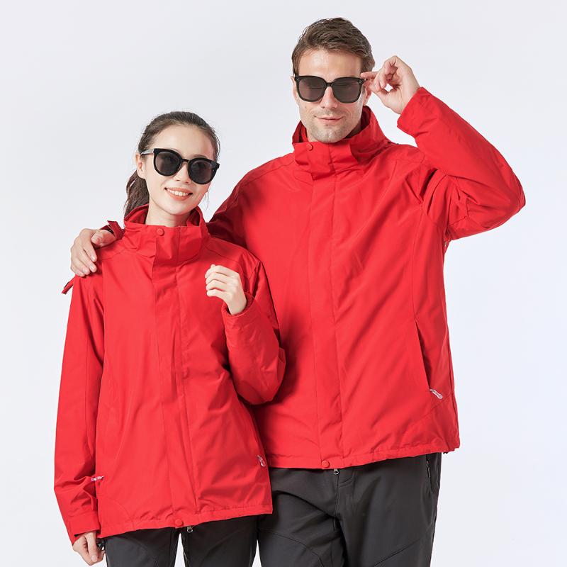 

3 in 1 Outdoor Jackets Softshell Windbreaker Waterproof Hooded Rain Coat Warm Fleece Jackets Men Women Skiing Climbing Traveling, Black