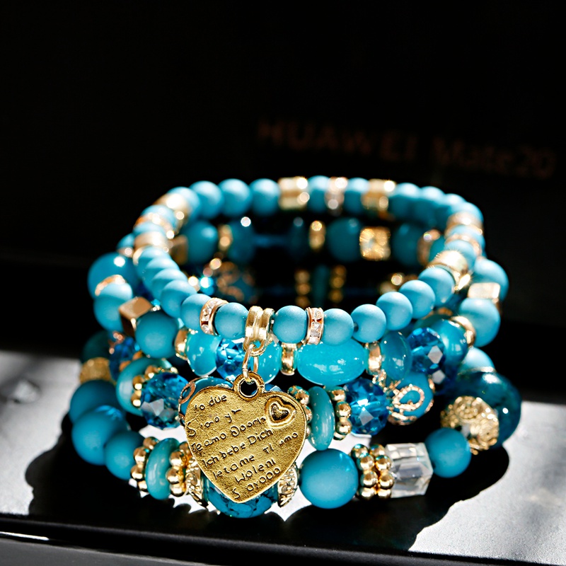 

4pcs/Set Fashion Boho Blue Bracelets&Bangles Women Summer Gold Heart Beaded Bracelet Colorful Stone Wrap Bracelet For Women