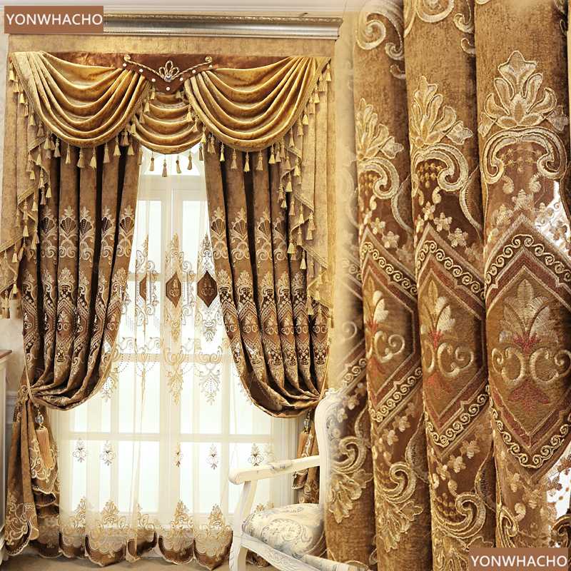 

Custom curtains Luxury European shading chenille embroidered brown bedroom thick cloth blackout curtain tulle valance drape B826, Tulle sheer