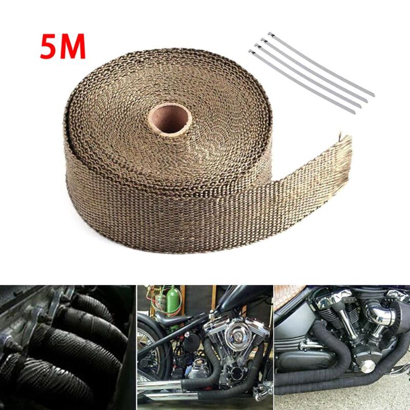 

5m Car Motorcycle Heat Shield Wrap Tape Exhaust Pipe Thermal Protection with 4 Ties kit Exhaust Pipe Insulation Cloth Roll