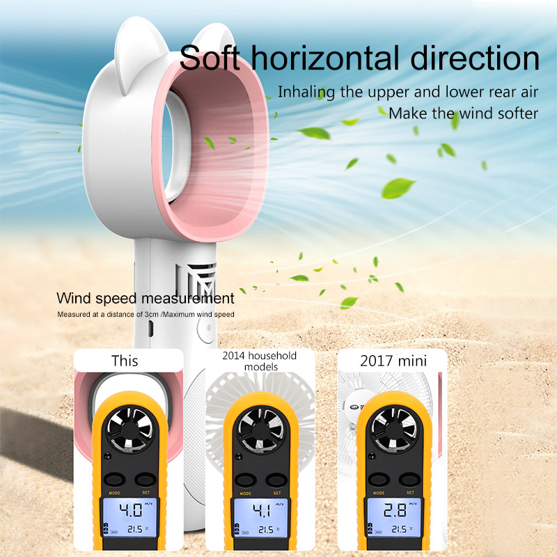 

Party Favor Cute Cat-ear Style USB Rechargeable No Leaf Mini Hand Held Bladeless Cooling Fan School Office Home Indoor Outdoor Use