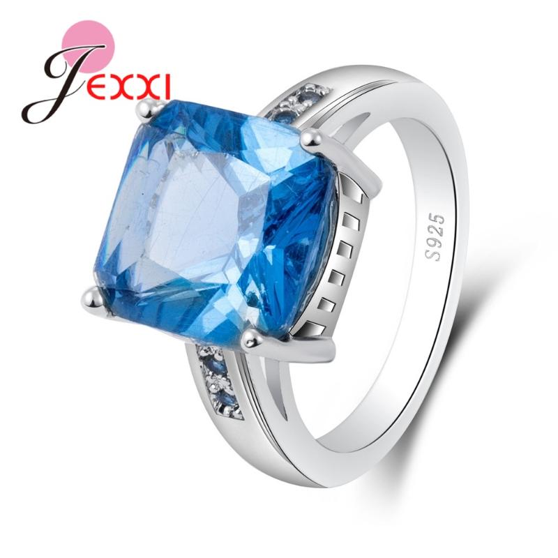 

Genuine 925 Sterling Silver Luxury Blue Crystals Paved Finger Rings for Women Engagement Fancy Band Anel Jewelry