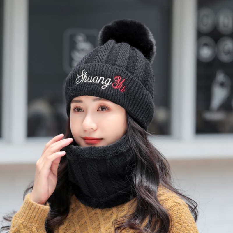 

Fashion Winter Hat&ScarfSet For Women Girls Warm Beanies Breathe Scarf Pompoms Knitted Caps And Scarf 2 Pieces/Set