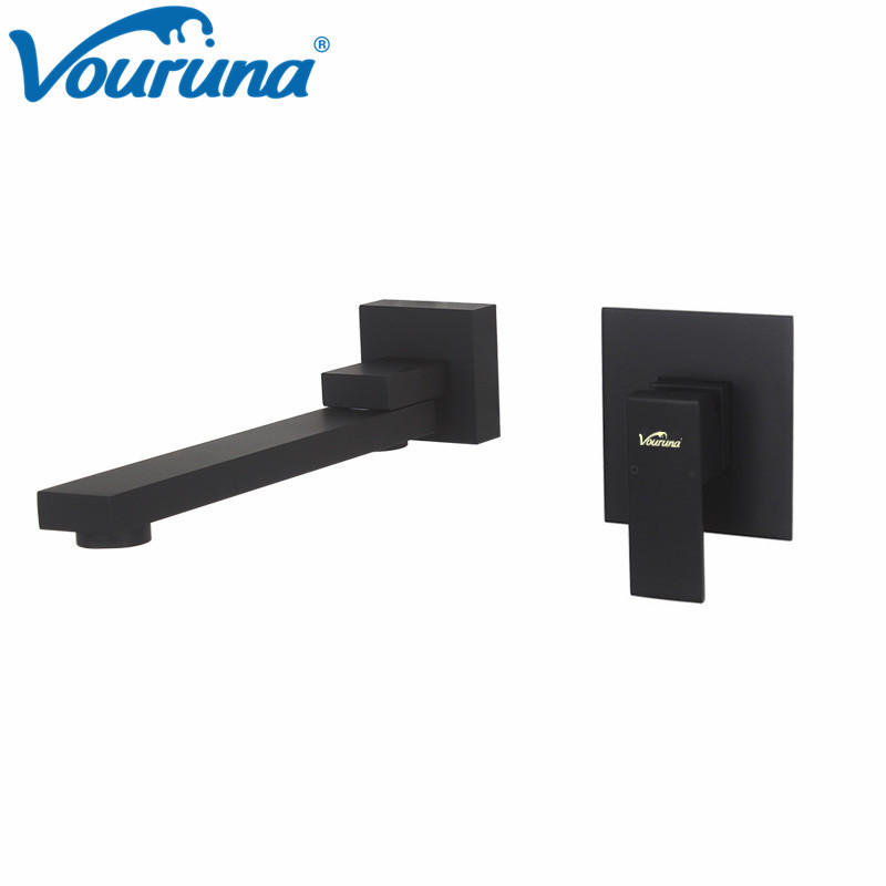 

Vouruna Black Basin Faucet Wall Mount Swivel Spout Brushed Nickel PVD Gold Bathroom Sink Mixer Set Tapware Chrome