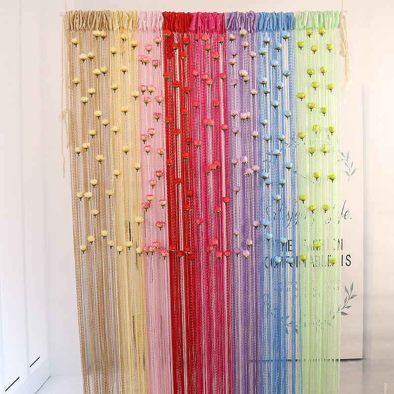 

Door Line Curtain Rose Flower Shape Window Thread Curtain Hanging Vestibule String Curtains Tassel Decoration Home DIY