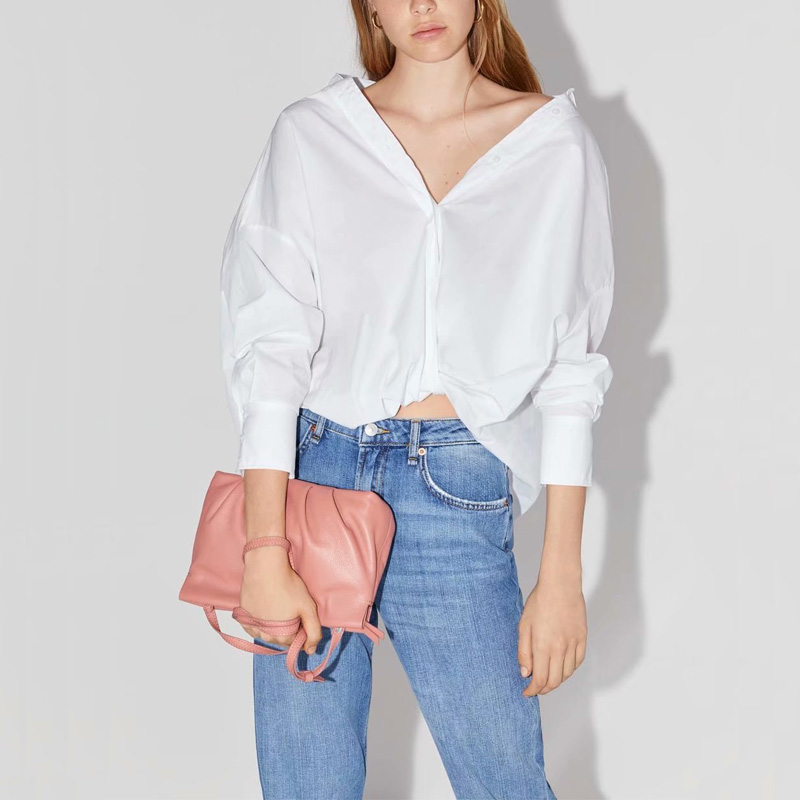 

Summer women's shirt casual solid color knotted decorative loose shirt, Black