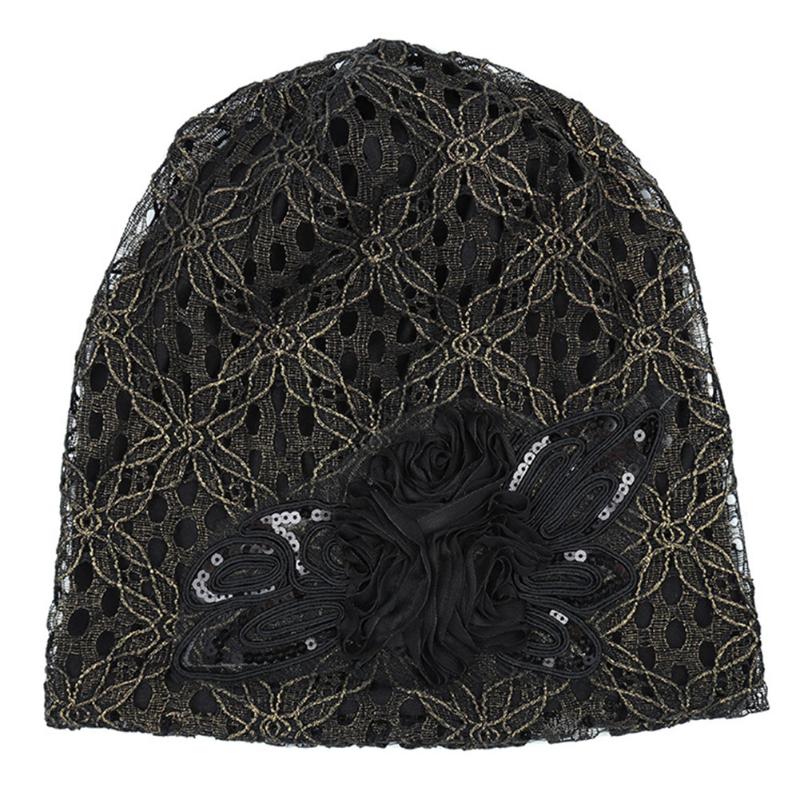 

Bandanas Lace Summer Soft Hair Accessories Floral Chemo Cap Women Hats Head Wrap Fashion Easy Matching Elegant Exquisite, Black