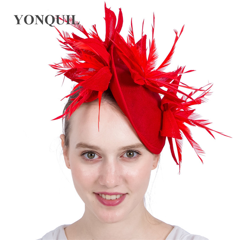 

15Colors wedding Red fascinator hats on party hair band feather special hats popular hatinator elegant women wedding flower headbands SYF152