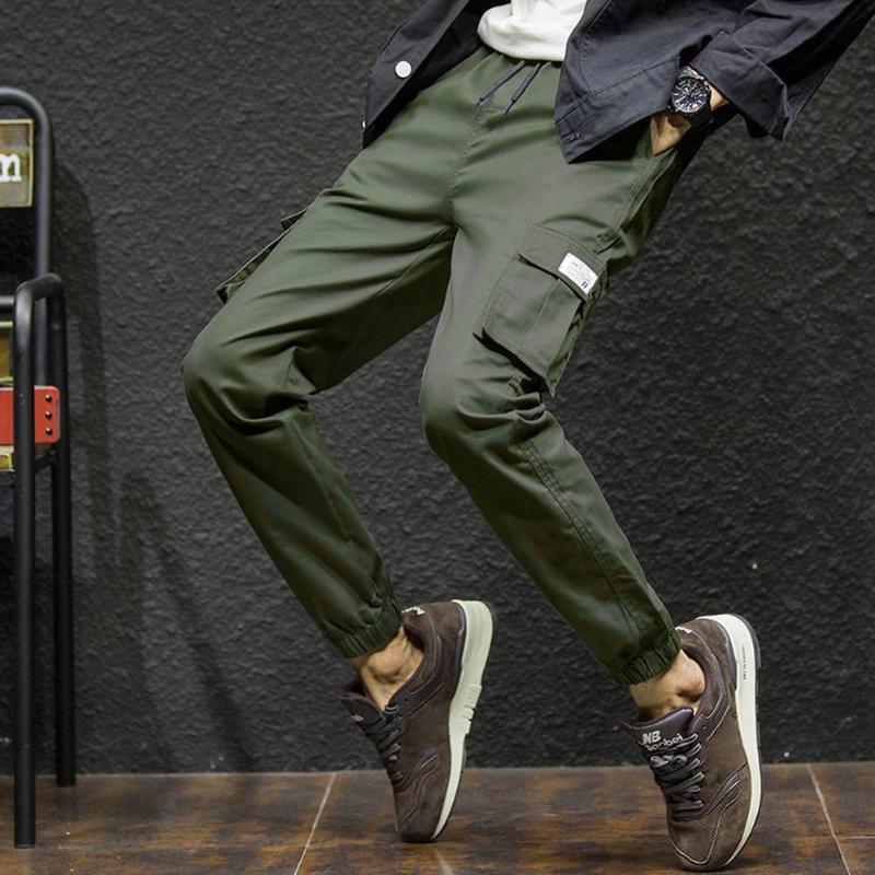 

Men Trousers Casual Wear-resistant Large Size Ankle-tied Drawstring Cotton Pockets Pants Running Sports Jogging Pants Hip Hop, Khaki