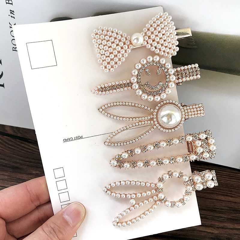 

2020 Korean New Fashion Crystal Headwear HairPins Hair Clips Women Girls Trendy Pearl Barrettes Hair Accessories Jewelry Gift