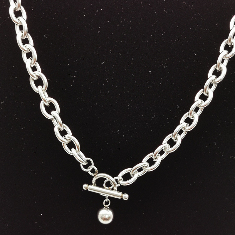 

Popular Titanium Steel O-shaped Necklace with Tail Beads Necklace Fashion Sweater Chain Men and Women Couple Models