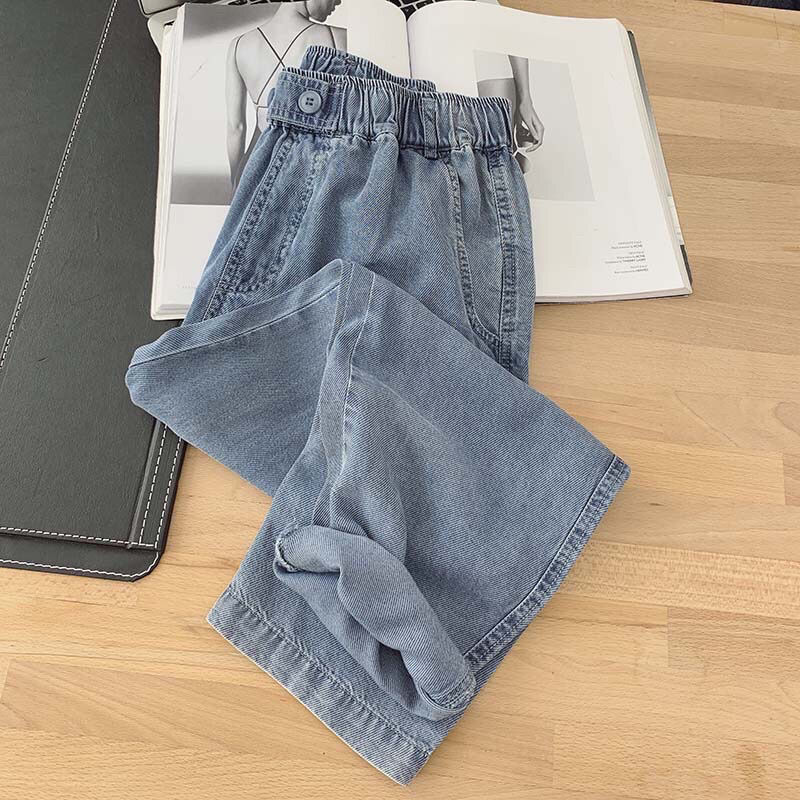 

Summer Ultra-Thin Jeans Women' Elastic Waist Loose Korean-Style Slimming Large Capri Straight Harlan Dad Pants